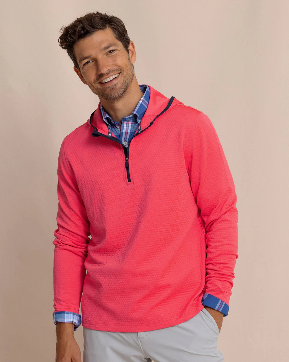Scuttle Performance Quarter Zip Hoodie - Heather Snapper | Southern Tide