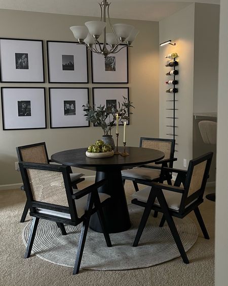 My dining room: RUG, FRAMES & MIRROR. Shop the rest on my Amazon storefront: https://www.amazon.com/shop/maddy.corbin