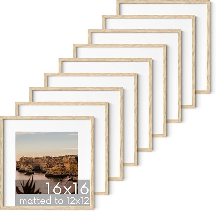 HAUS AND HUES Beige Oak Wood 16x16 Picture Frames - Set of 9, Square Frames with Mat, Premium Fra... | Amazon (US)