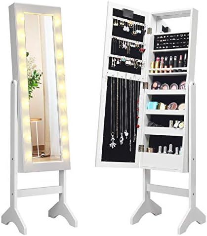 Giantex Standing Jewelry Armoire with 18 LED Lights Around the Door, Large Storage Mirrored Jewelry  | Amazon (US)