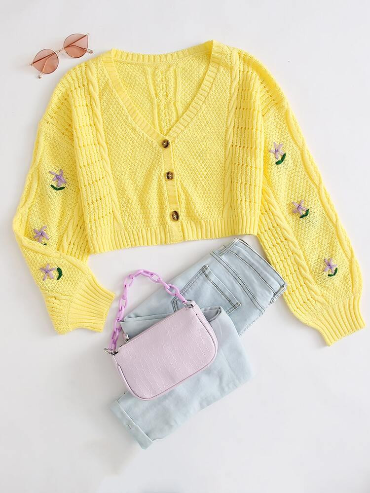 Cardigan con ricamo e spalle cadenti | SHEIN