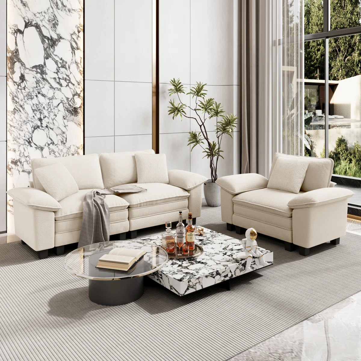 2 Piece Upholstered Modular Sectional Sofa Sets, Oversized Couch Set with Loveseat and Armchair | Wayfair North America
