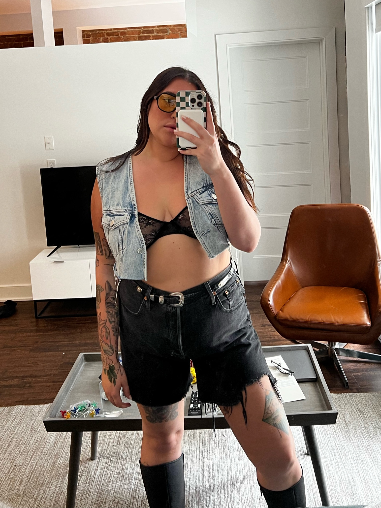 🌈✨ Festival Outfit Inspiration for Masc and Stem Lesbians! ✨🌈

Ready to slay the festival scene? Check out this bold and stylish look that's perfect for masc and stem lesbians. Featuring a cropped denim vest, mid-thigh black denim shorts, and color lens glasses, this outfit combines edgy streetwear vibes with a touch of glam. Stand out in the crowd and express your unique style! #LesbianFashion #MascLesbianStyle #StemLesbianLook #FestivalOutfit #PrideOutfit #LGBTQFashion #QueerStyle #FestivalWear #Streetwear #EdgyFashion #CroppedDenimVest #BlackDenimShorts #ColorLensGlasses #FestivalInspo #LesbianPride #InclusiveFashion

#LTKPlusSize #LTKFestival #LTKSeasonal