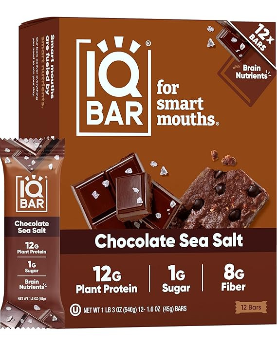 IQBAR Clean Plant Protein Bars - Chocolate Sea Salt - 12 Count - Keto, Vegan, High Fiber, Gluten ... | Amazon (US)
