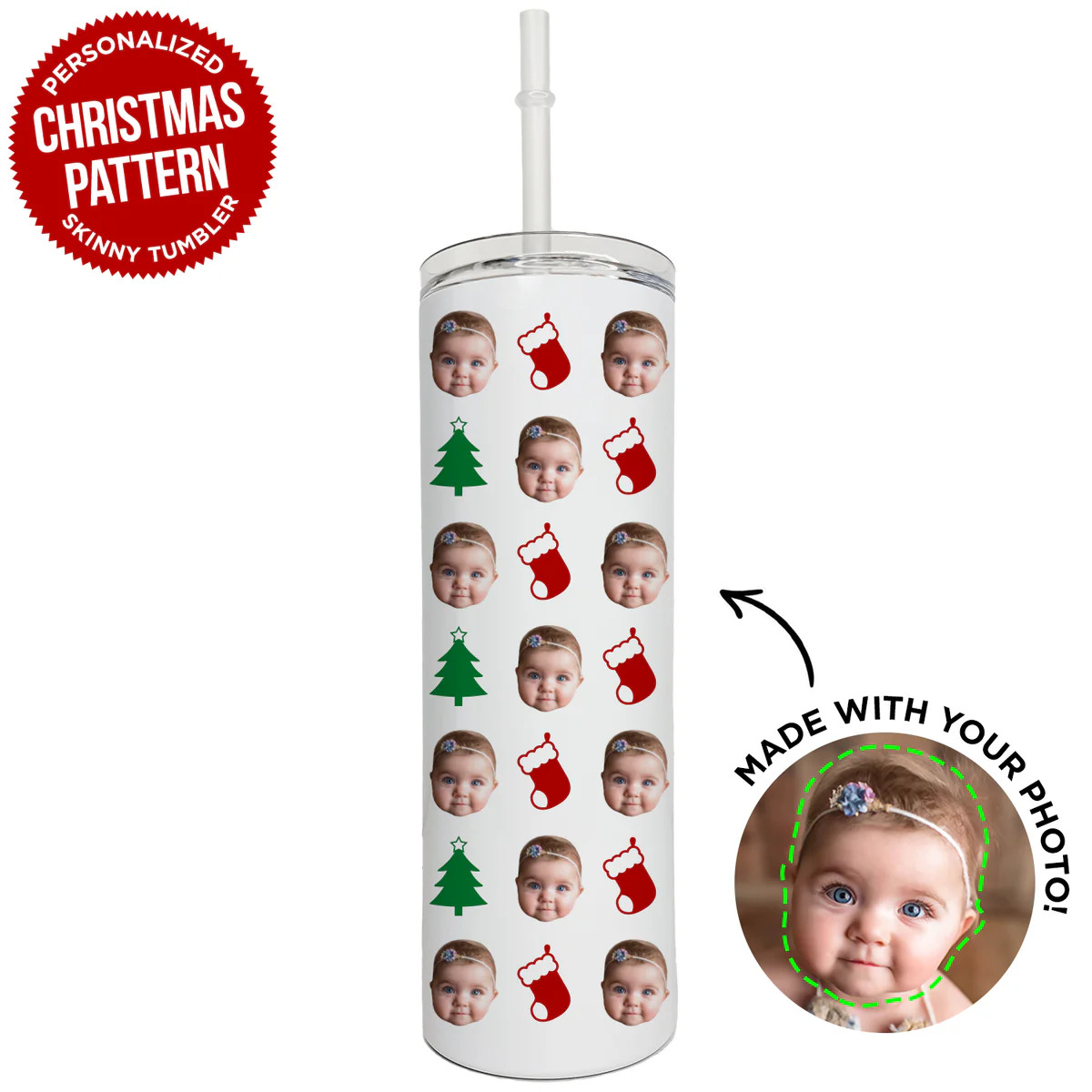 Personalized Christmas Pattern Skinny Tumbler | Type League Press
