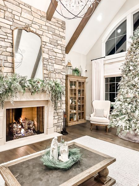 Great Room Holiday ready featuring a 12 foot decorated tree and mantel garland.🎄

#LTKHoliday #LTKhome #LTKSeasonal