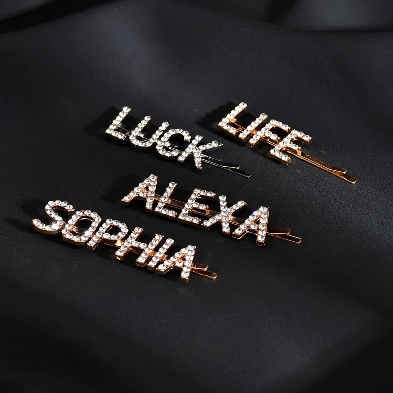 Personalised Name Hair Clips, Custom Word Hairclip, Custom Letters/numbers Hair Pin, Bride Hair B... | Etsy (US)