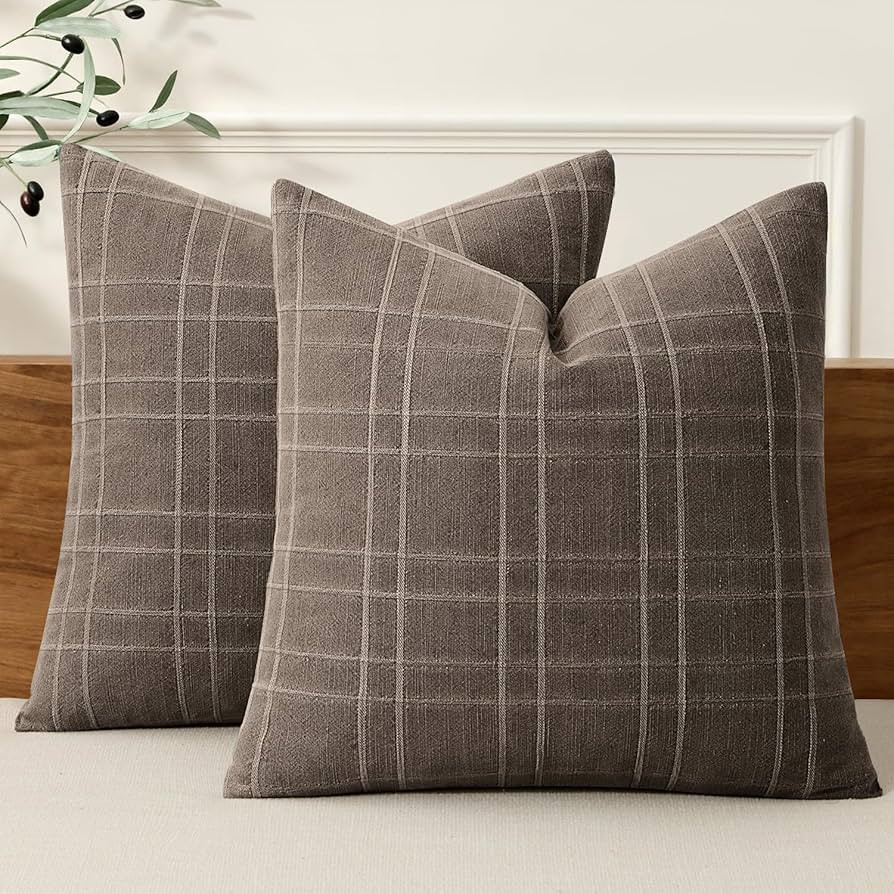 MIULEE Decorative Linen Check Euro Shams Throw Pillow Covers Neutral Farmhouse Vintage Pillow Cov... | Amazon (US)