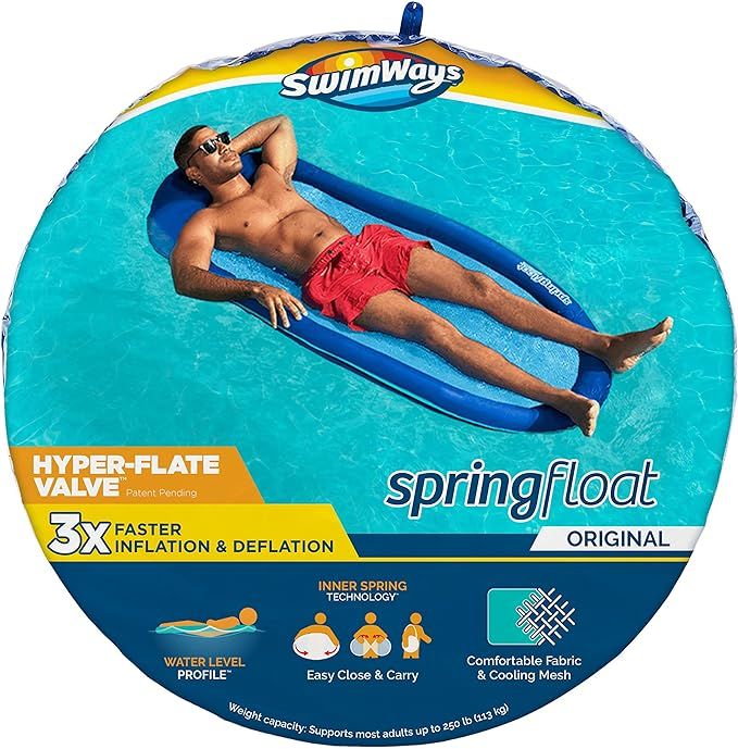 SwimWays Spring Float Original Pool Lounge Chair with Hyper-Flate Valve, Blue | Amazon (US)