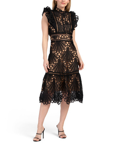 Eyelet Ruffle Sleeve Midi Dress | TJ Maxx