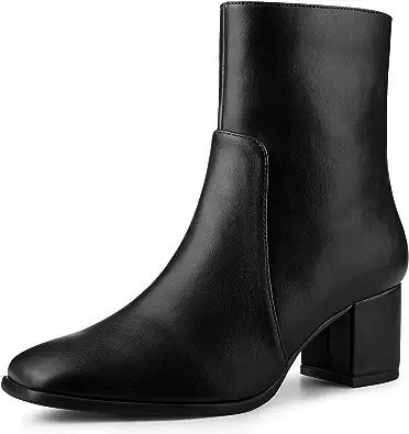 Allegra K Women's Square Toe Side Zip Block Heel Ankle Boots | Amazon (US)