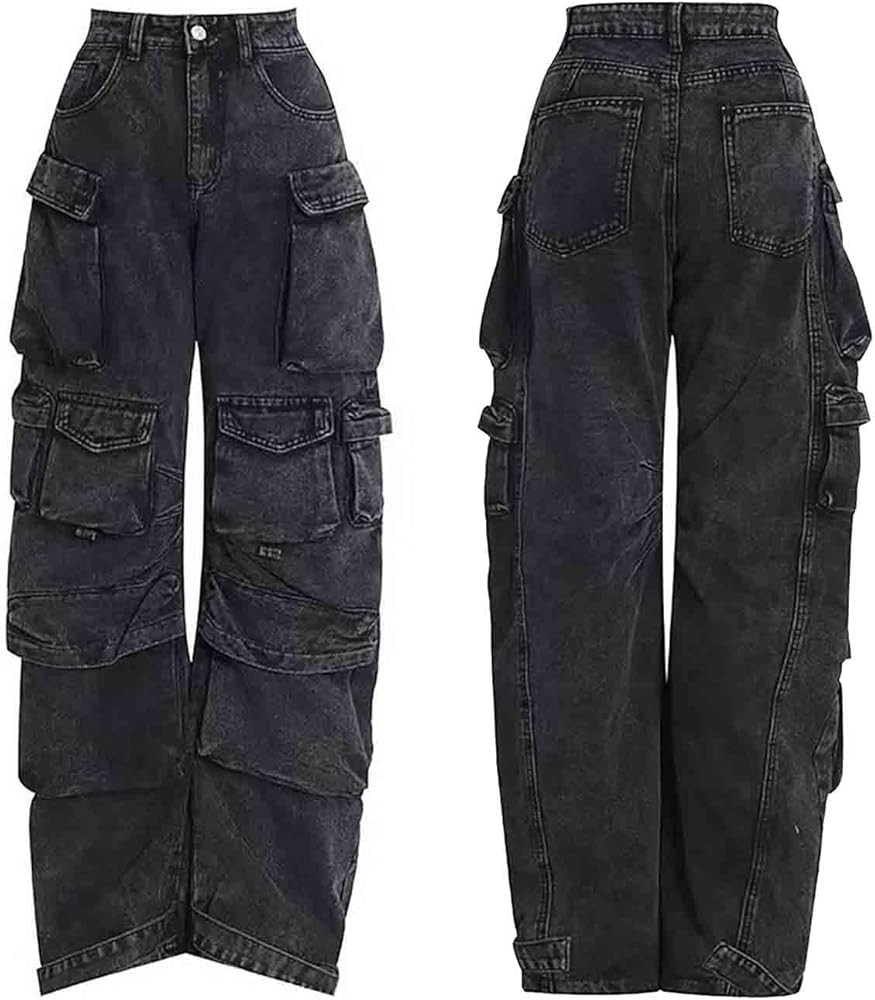 BXCNCKD Women's Baggy Cargo Pants Y2K Clothing Multi-Pocket Relaxed Fit Jeans Grunge Clothes Alt ... | Amazon (US)