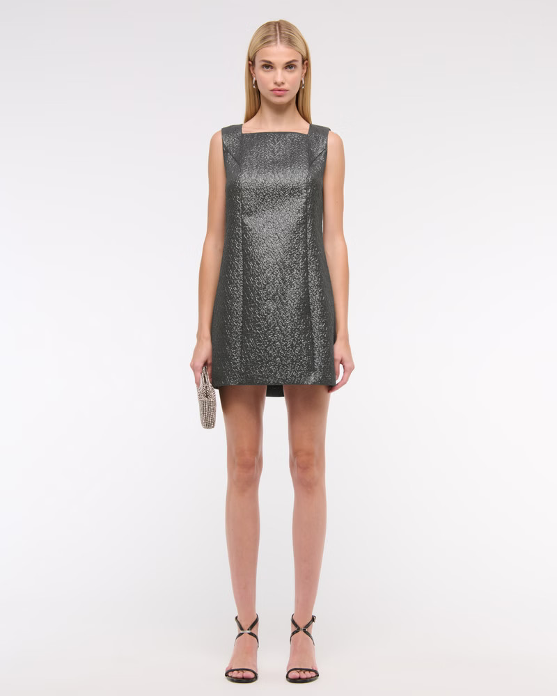 Metallic High-Neck Shift Mini Dress | Abercrombie & Fitch (US)