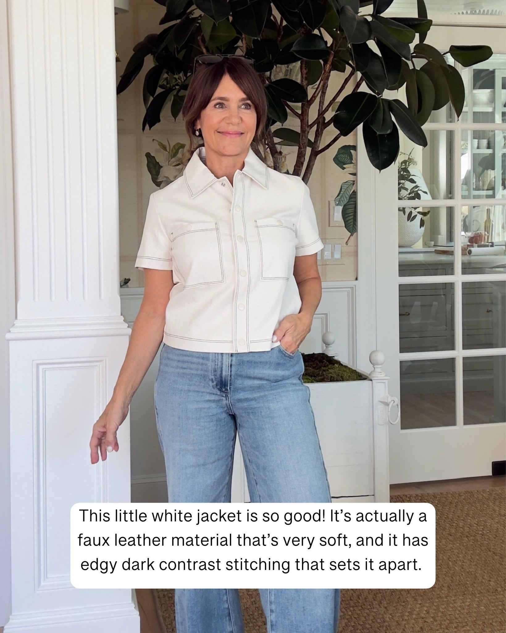 This little white jacket is so good! It’s actually a faux leather material that’s very soft, and it has edgy dark contrast stitching, upsets it apart. 🤍

#LTKOver40 #LTKootd #LTKSeasonal