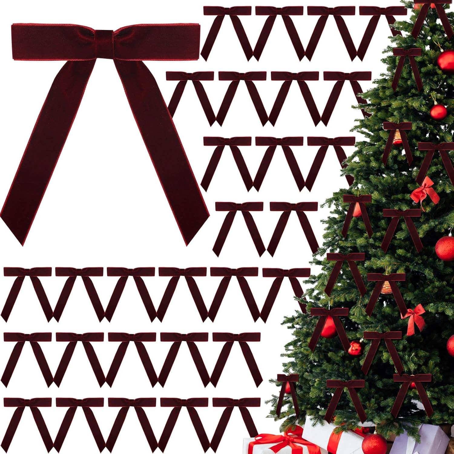 30 Pcs Christmas Velvet Wreath Bow, 5 x 7 Inch Vintage Velvet Ribbon Bows Rustic Crafts Gift Bows... | Amazon (US)