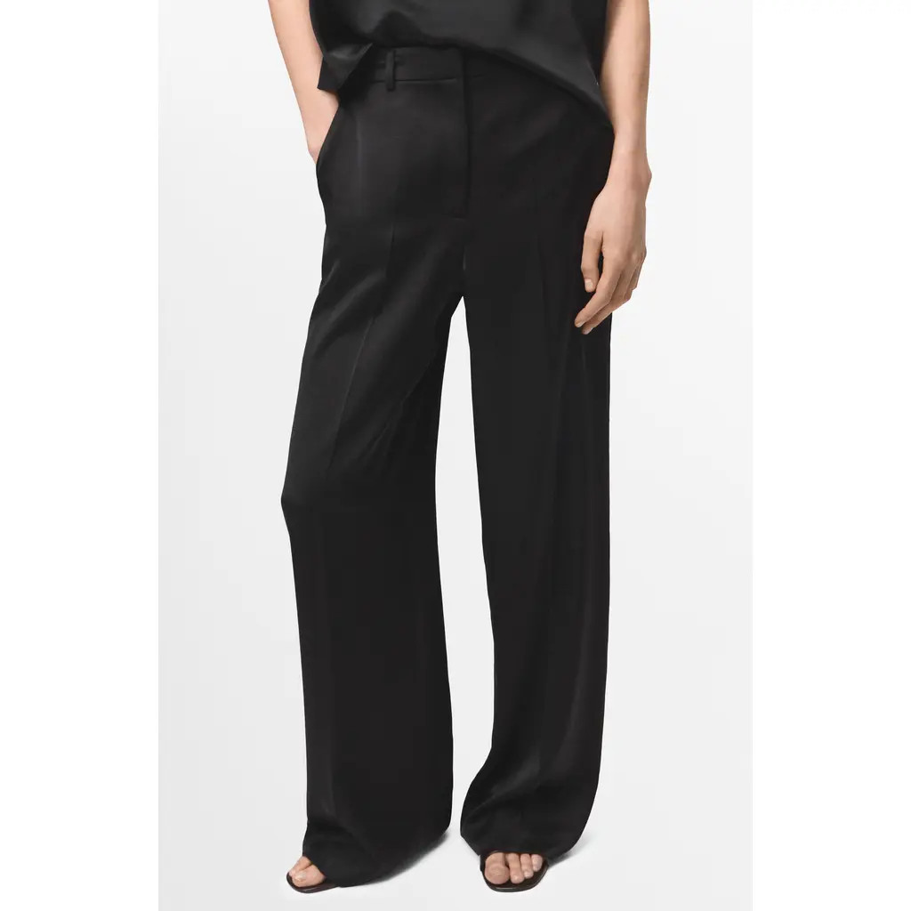 MANGO Straight Leg Satin Pants in Black at Nordstrom, Size 4 | Nordstrom