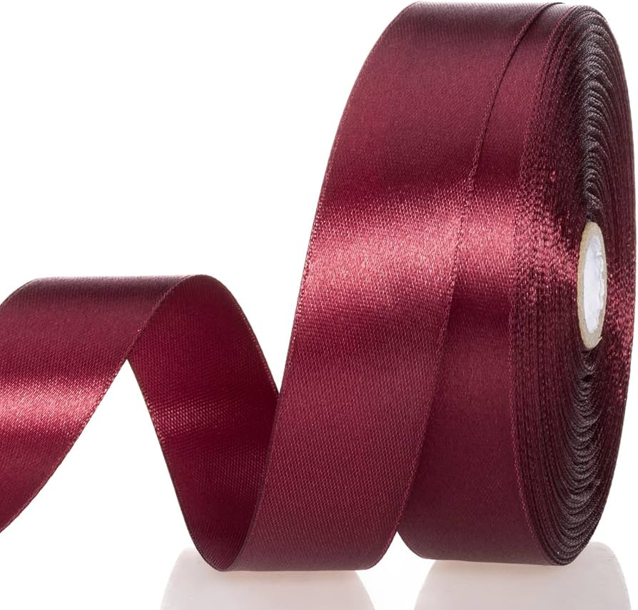 1 Inch Wine Red Solid Satin Ribbon, 50 Yards Craft Fabric Ribbon for Gift Wrapping Floral Bouquet... | Amazon (US)