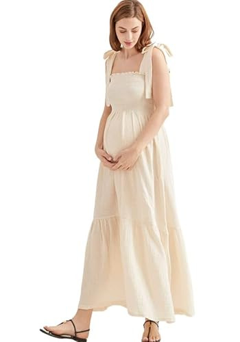 NOTHING FITS BUT Dress for Women, Classic Nursing Momoka Maternity Dress for Photoshoot, Soft Muslin Pregnancy Clothes, Floral Baby Shower Dress (Small, Eggshell) | Amazon (US)