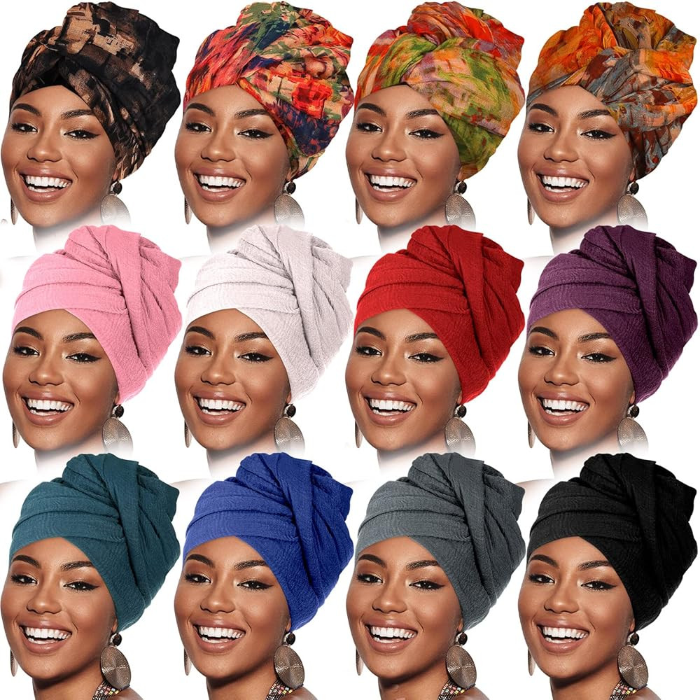 Geyoga 12 Pieces Head Wraps for Turbans African Black Women Bulk Soft Hair Headband Scarf | Amazon (US)