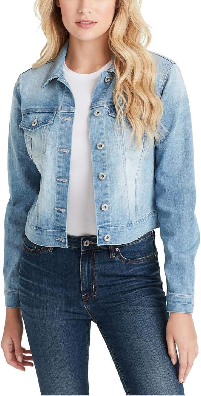 Jessica Simpson Women's Plus Size Pixie Classic Feminine Fit Crop Jean Jacket | Amazon (US)