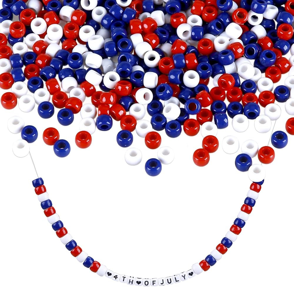 4th of July Beaded Ornament,1000 Pcs Pony Beads Plastic Craft Beads for Independence Day Party Fr... | Amazon (US)