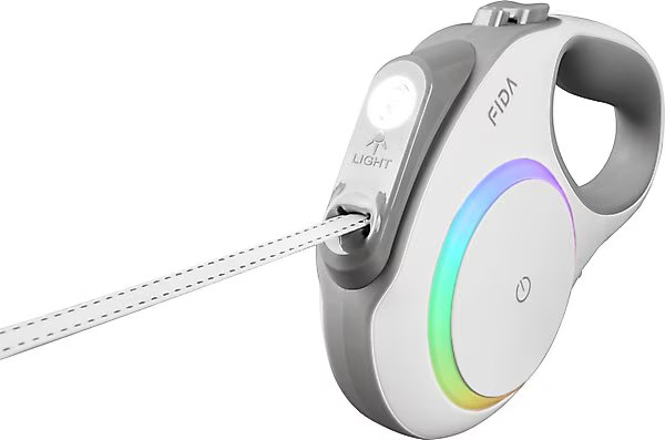 FIDA LED Lighted Retractable Dog Leash, 16-ft long, 7/16-in wide, White, Small/Medium | Chewy.com
