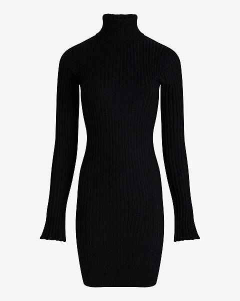 Ribbed Turtleneck Long Sleeve Mini Sweater Dress | Express