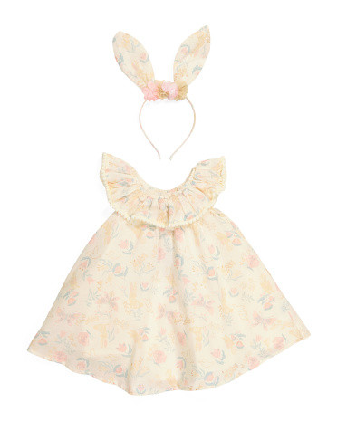 Infant Girls Clown Collar A-line Dress With Bunny Ear Headband | TJ Maxx
