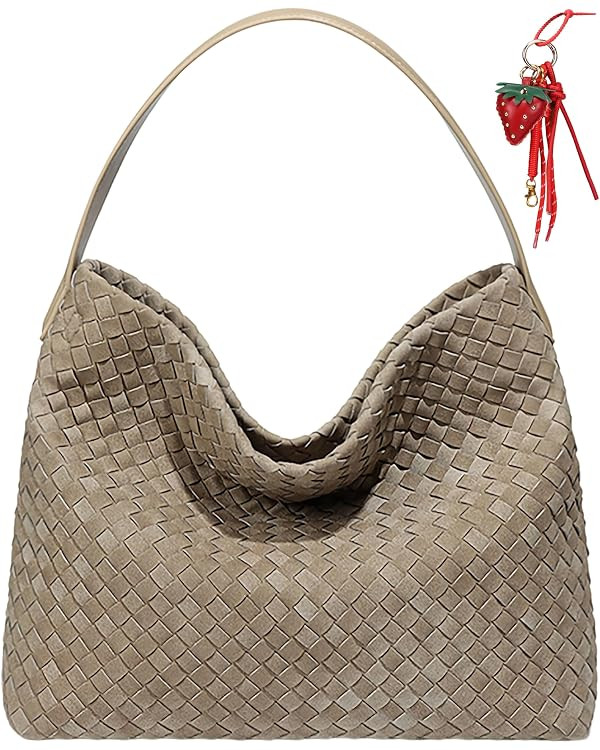 Woven Suede Shoulder Bag for Women,Suede Handbag Hobo Fashion Tote Bag Satchel for Work Weekend T... | Amazon (US)