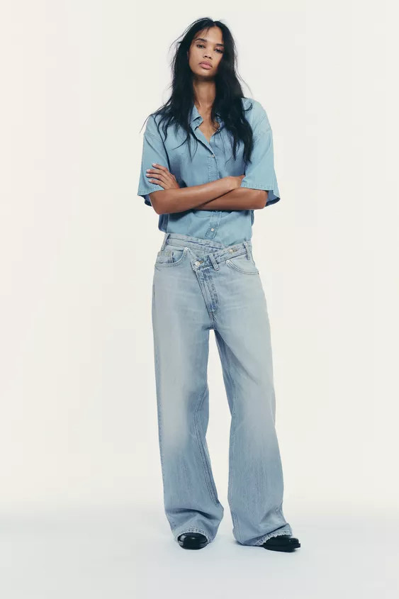 TRF WIDE-LEG HIGH-WAIST JEANS WITH WRAPAROUND WAIST | Zara UK