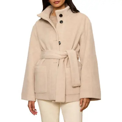 Sanctuary Belted Brushed Coat in Bone at Nordstrom, Size X-Large | Nordstrom