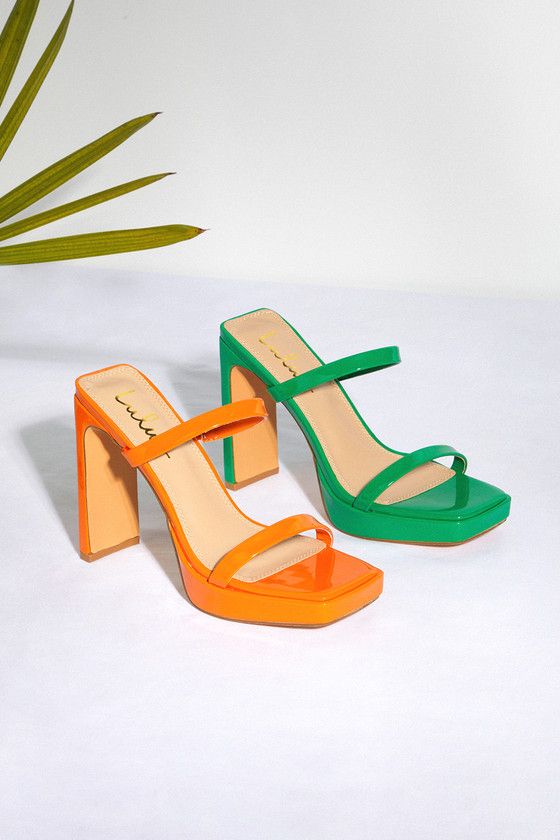 Fausee Green Patent Square Toe Platform Slide Sandals | Lulus (US)