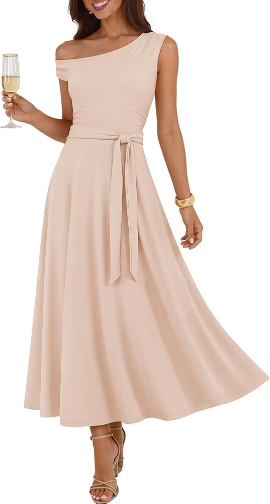 ZESICA Womens Summer Casual One Shoulder Maxi Dress 2026 Sleeveless Wedding Guest Flowy Vacation ... | Amazon (US)