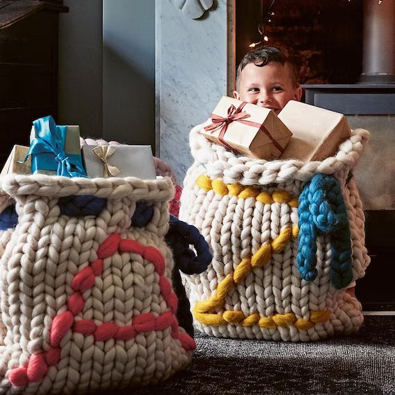 Personalized Christmas Sack  Large Chunky Knitted Santa Sack - Etsy | Etsy (US)
