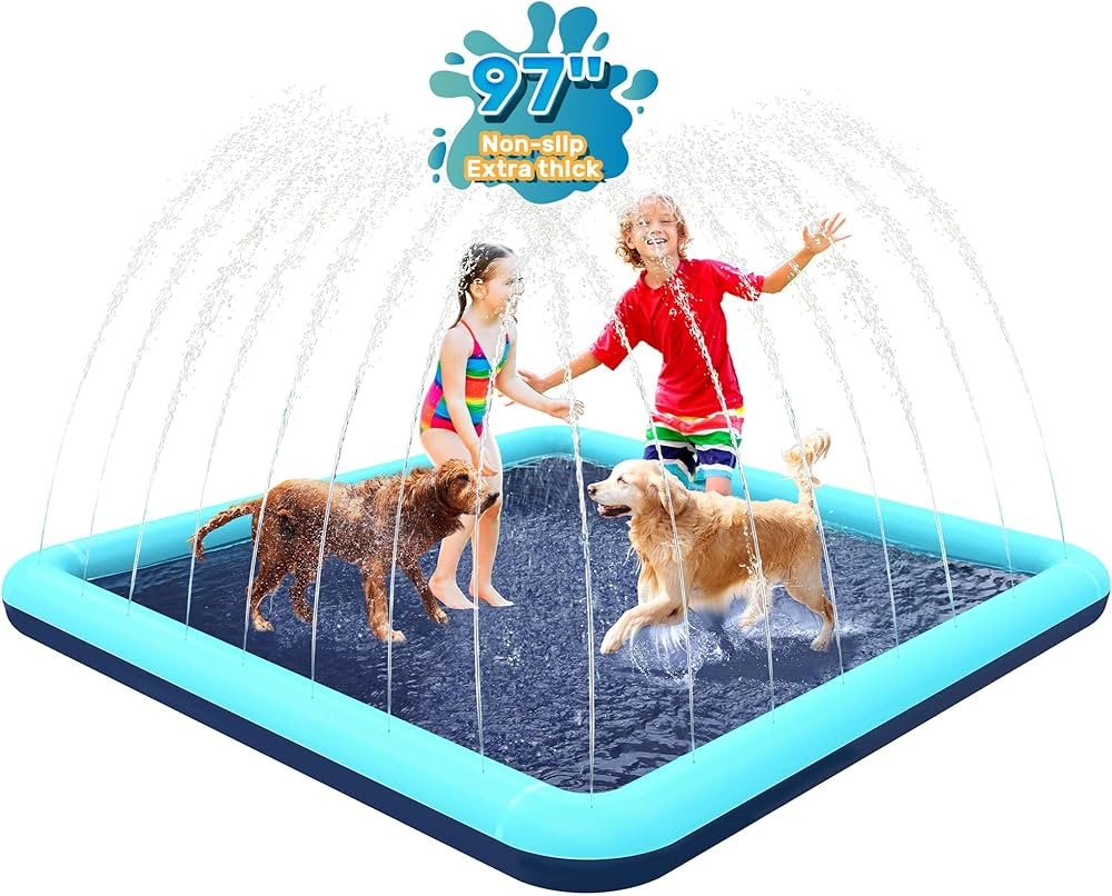 97'' Splash Pad for Dogs, Non-Slip Sprinkler for Kids, Square Splash Pad for Kids Ages 4-8, Splas... | Amazon (US)