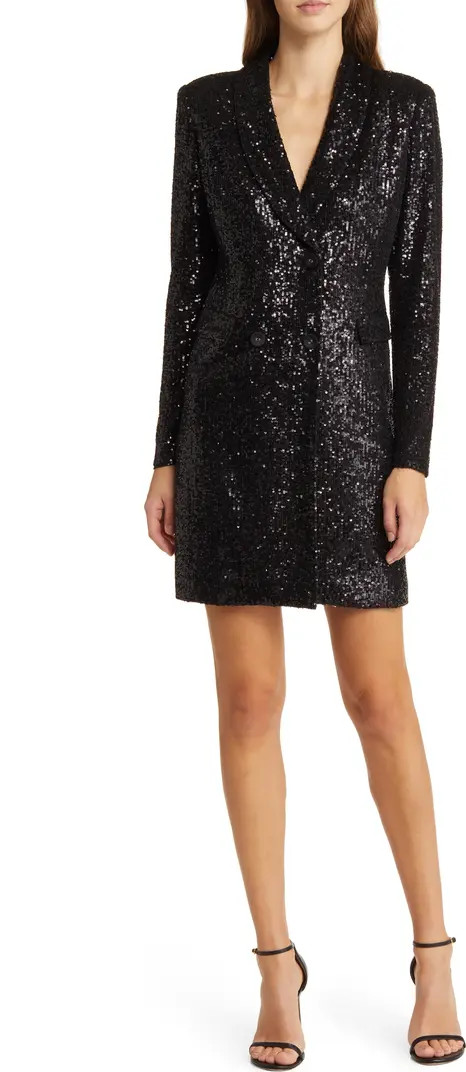 Sequin Long Sleeve Tuxedo Cocktail Dress | Nordstrom