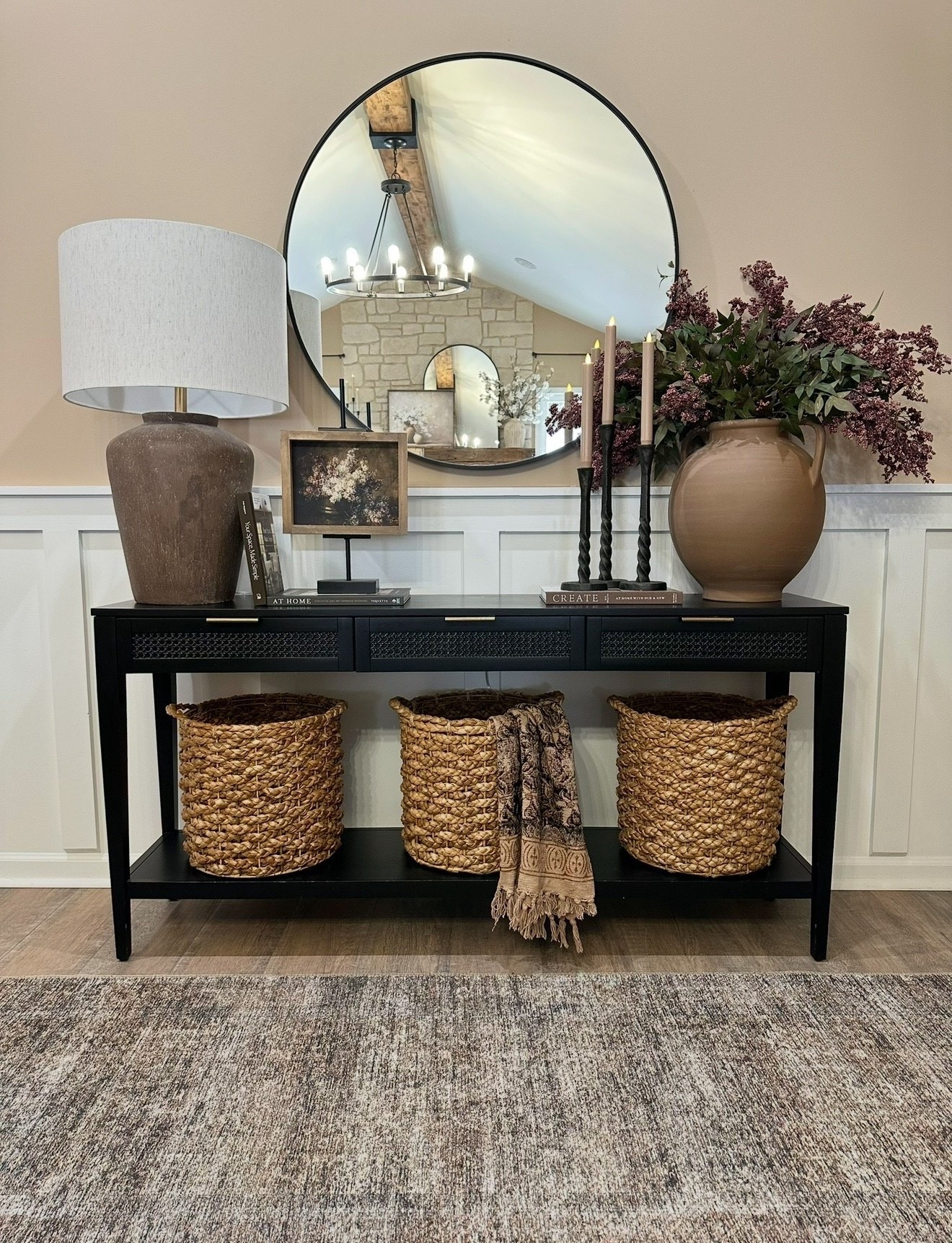 Console Table & Decor. Follow @farmtotablecreations on Instagram for more inspiration.

Love this gorgeous dual handled vase. It makes the perfect combination paired up with the dusty plum stems. 

‼️ For Reference:
5 stems shown in vase.
7x9 artwork with Briarsmoke stain. Use code FARMTOTABLE for 15% off.
Wall color is Beach House by Sherwin Williams.‼️

Framed Art | Loloi Rugs | console table | console table styling | faux stems | entryway space | home decor finds | neutral decor | entryway decor | cozy home | affordable decor | home decor | home inspiration | spring stems | spring console | summer vignette | sunmer decor | summer decorations | console styling | entryway rug | cozy moody home | moody decor | neutral home

#LTKHome #LTKSaleAlert