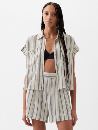 Linen-Blend Cropped Shirt | Gap (US)