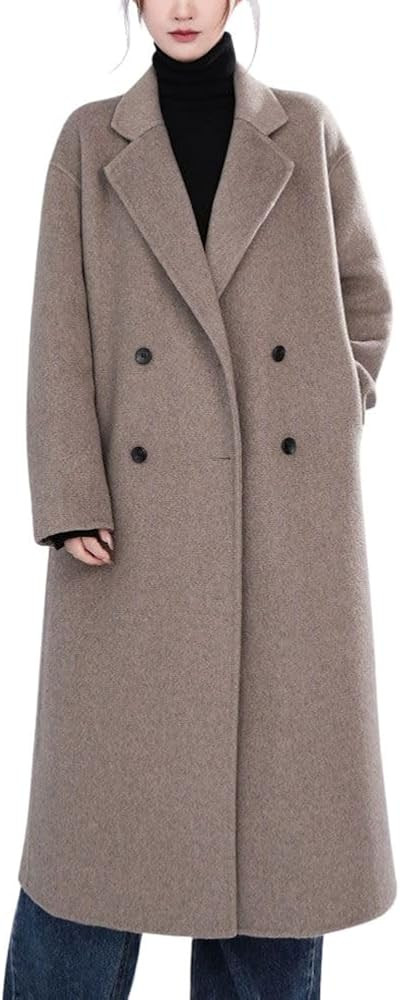 chouyatou Women's Winter Double Breasted Wool Blazer Jacket Notched Lapel Dressy Casual Long Tren... | Amazon (US)