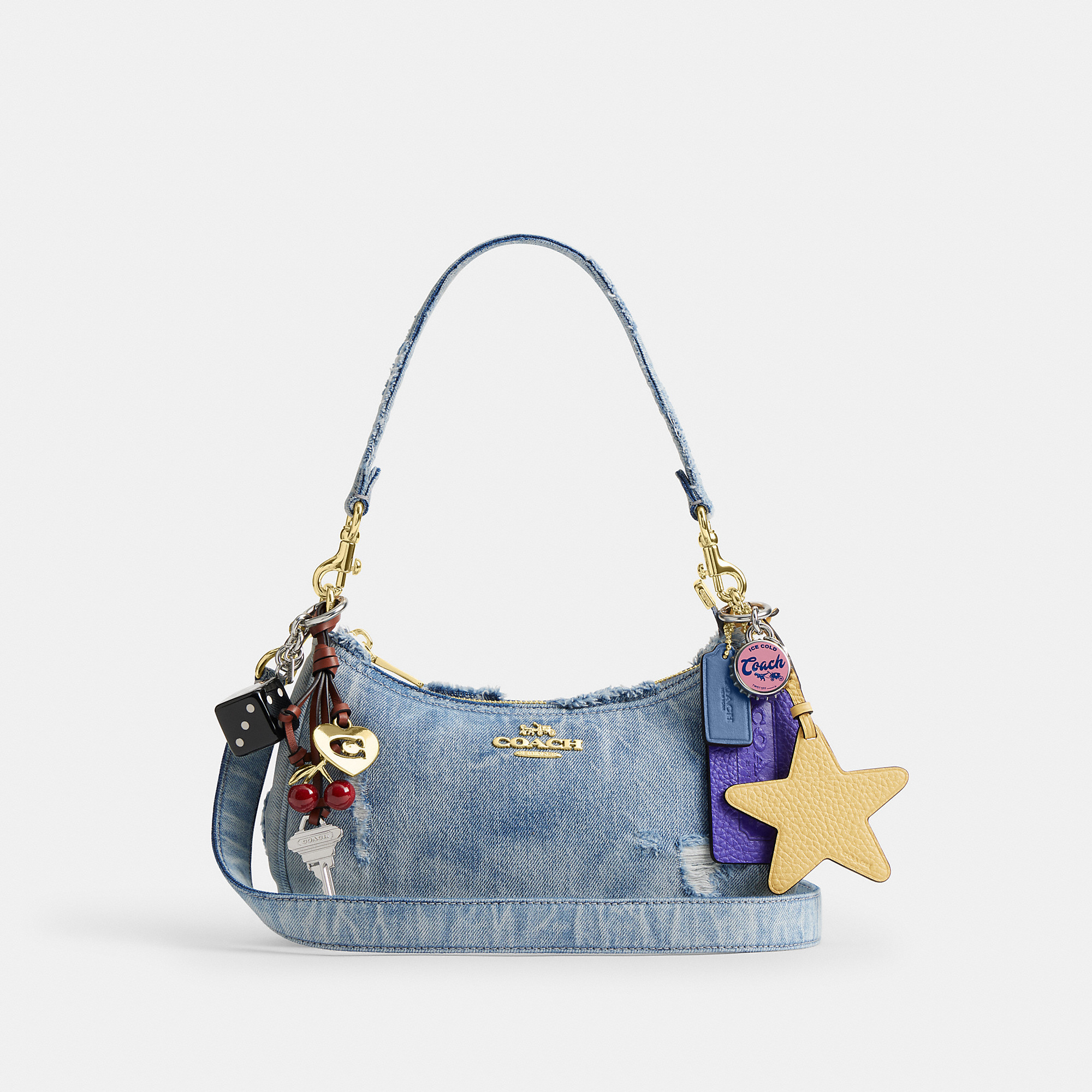 Teri Shoulder Bag In Loved Denim With Charms | Coach Outlet US