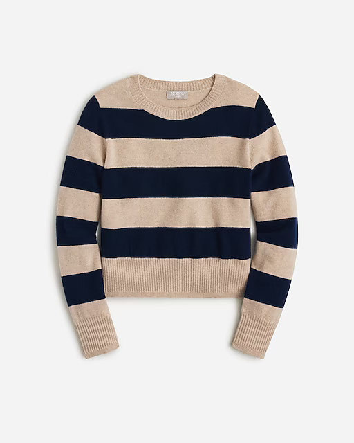 Cropped cashmere crewneck sweater in rugby stripe | J. Crew US
