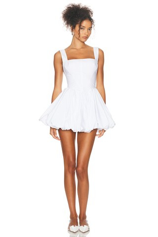 Helsa Poplin Bubble Mini Dress in White | FWRD 