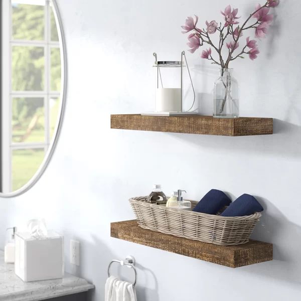 Evonne 2 Piece Pine Solid Wood Floating Shelf (Set of 2) | Wayfair North America