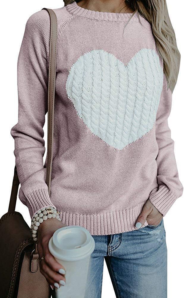 Elegantcharm Women's Pullover Sweaters Knitted Long Sleeve Crewneck Heart Patchwork Jumper Cozy T... | Amazon (US)