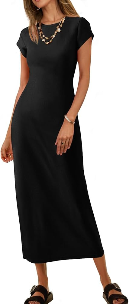 MEROKEETY Women's 2025 Summer Short Sleeve Tshirt Dress Casual Crew Neck Beach Long Maxi Dresses | Amazon (US)