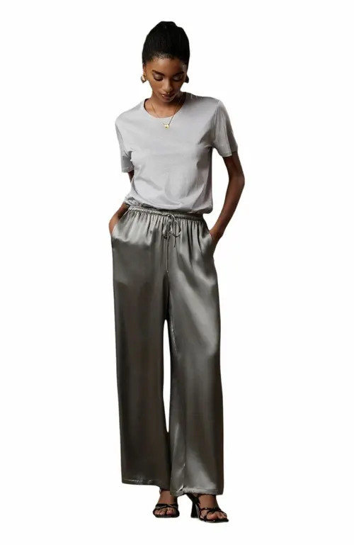 SILKSILKY Pure Silk Casual Women's Pants in Darkgray at Nordstrom, Size Small | Nordstrom