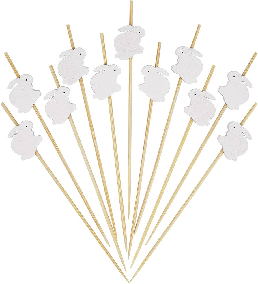 Minisland White Rabbit Cocktail Picks, 4.7 Inch Long Bamboo Fancy Toothpicks for Appetizers, Deco... | Amazon (US)