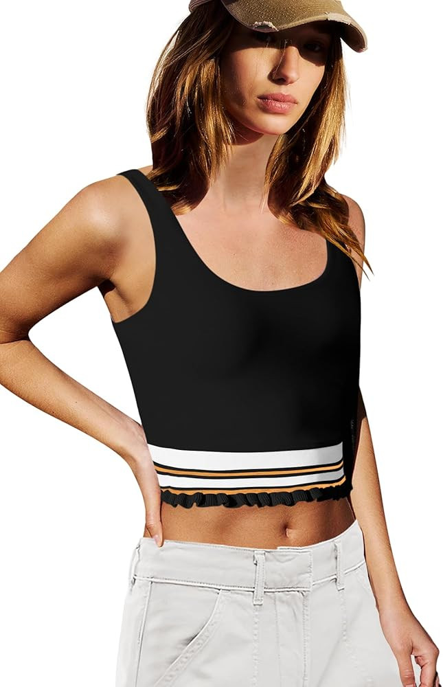 LAMISSCHE Womens Cropped Tank Tops Workout Sleeveless Backless Camisole Cute Ruffle Hem Cut Out C... | Amazon (US)