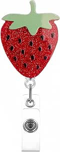 Cute Strawberry Badge Holder Summer Red Retractable Acrylic Badge Reel for Doctor Nurse Student T... | Amazon (US)