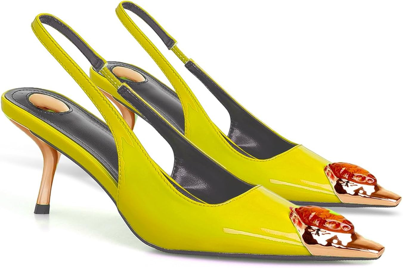 THESHY Womens Slingback High Heels Metal Pointed Toe Stiletto Heels Gems Embellished Stretch Slin... | Amazon (US)